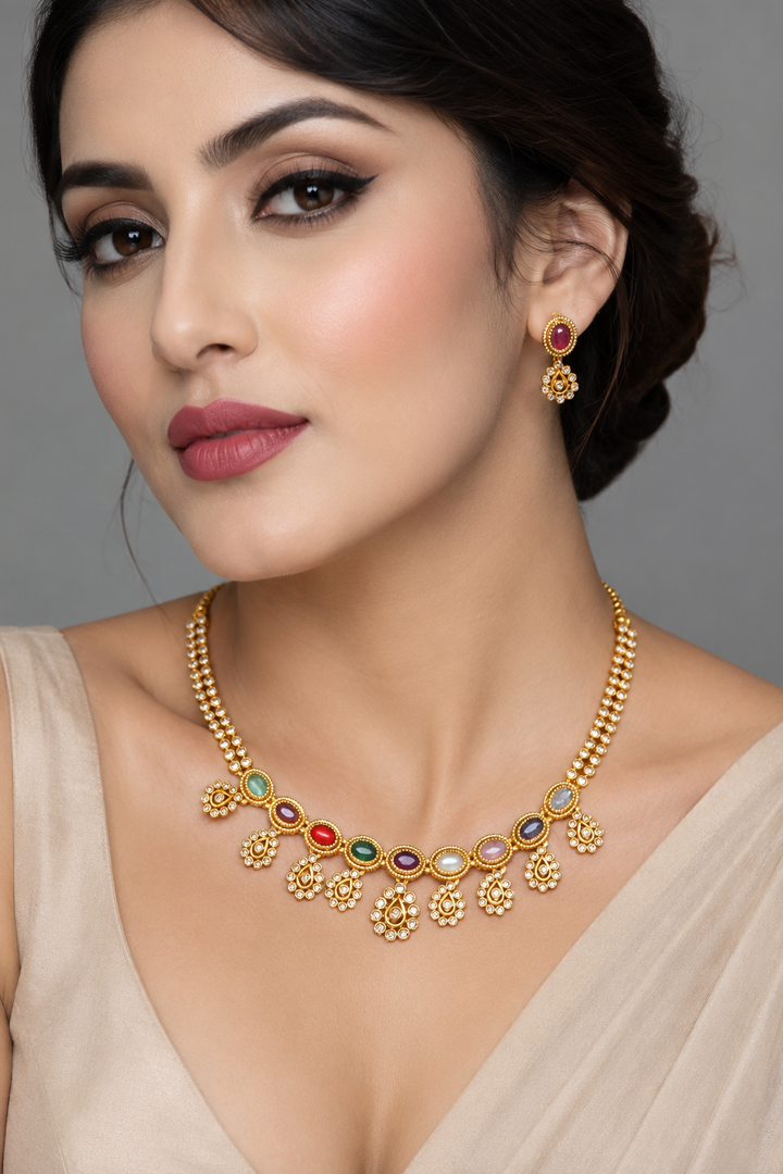 Multicolor Kundan Drop Necklace Set