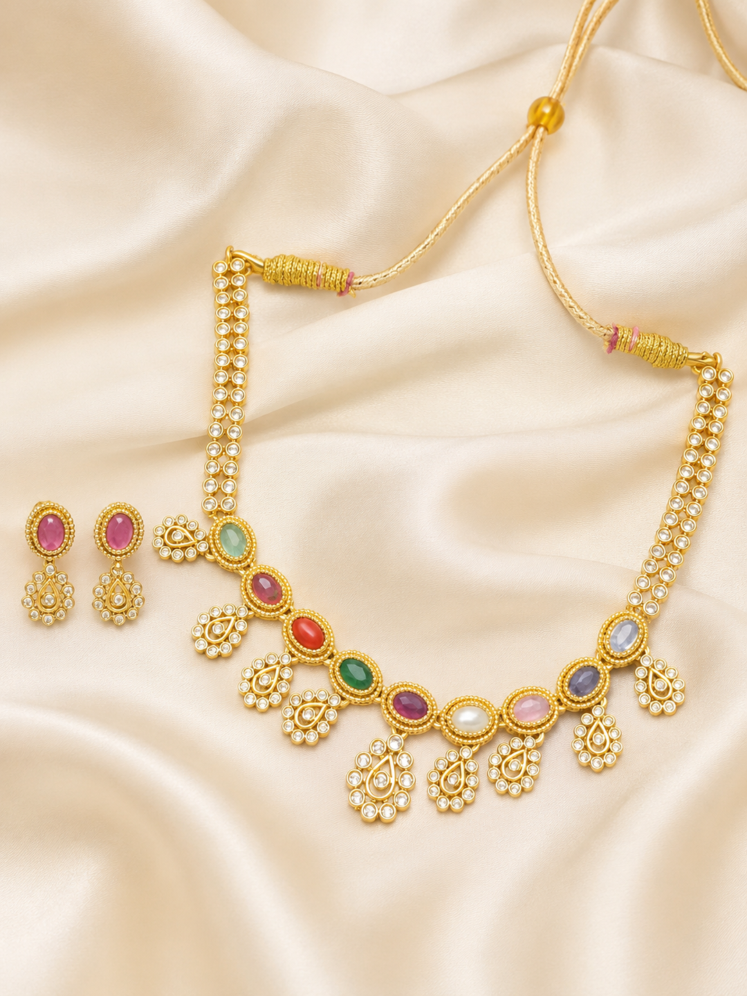 Multicolor Kundan Drop Necklace Set