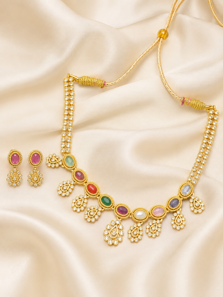 Multicolor Kundan Drop Necklace Set