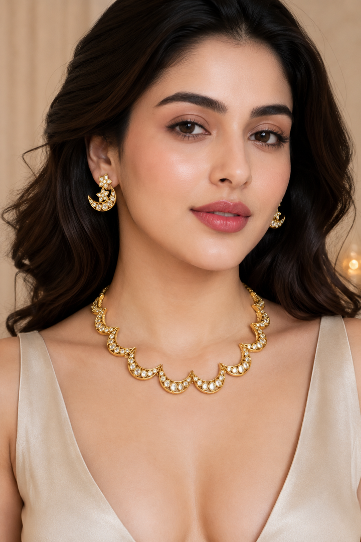 Crescent Kundan Choker Necklace Set