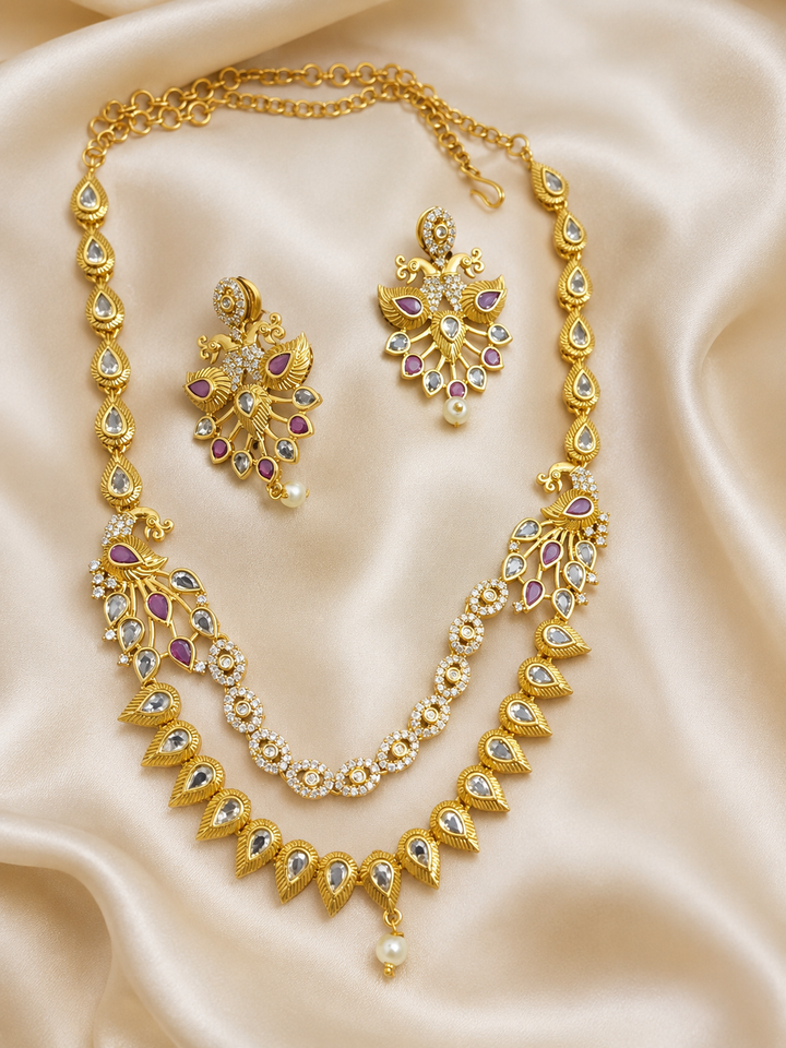 Ruby Peacock Kundan Necklace Set