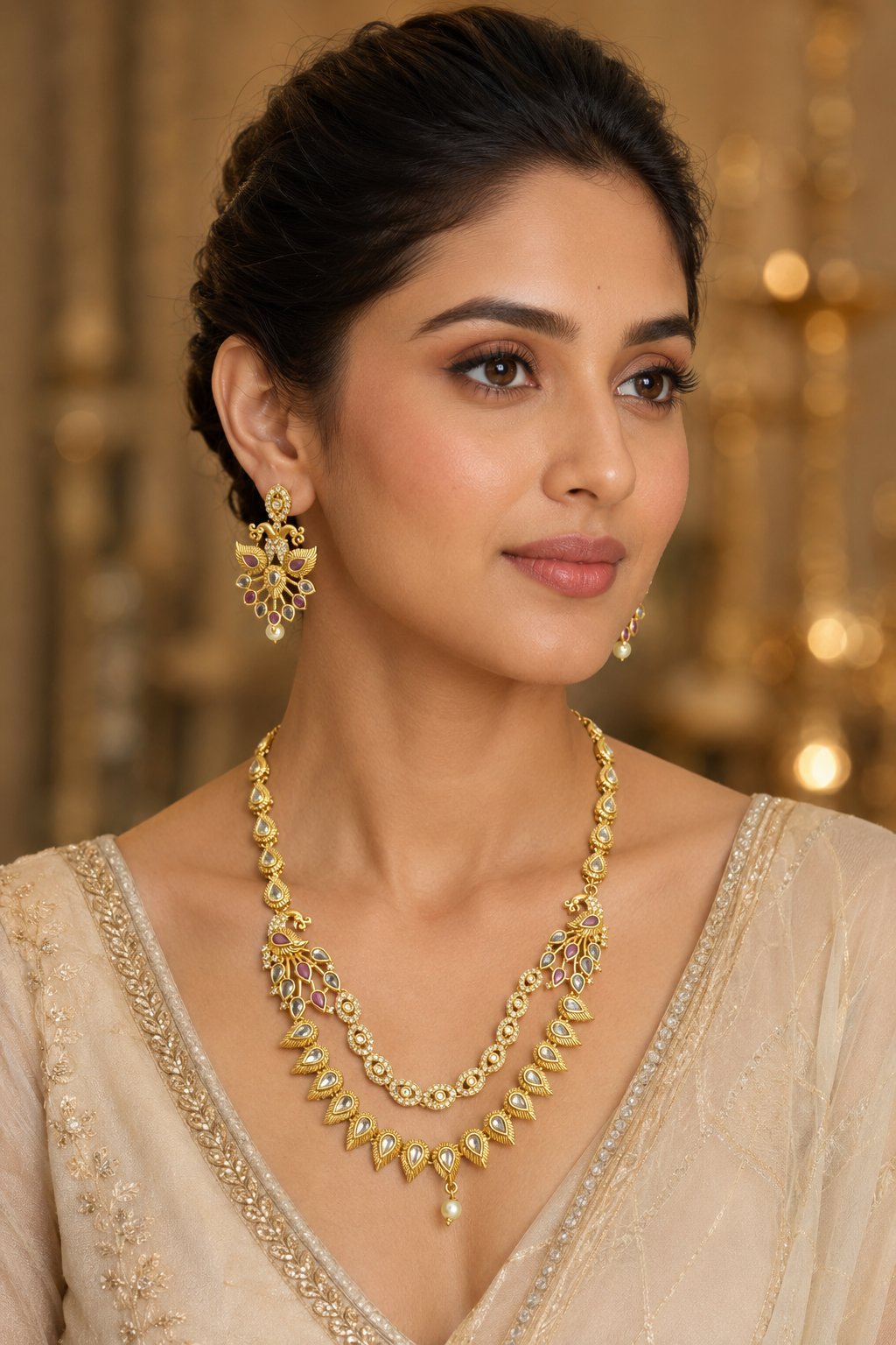 Ruby Peacock Kundan Necklace Set