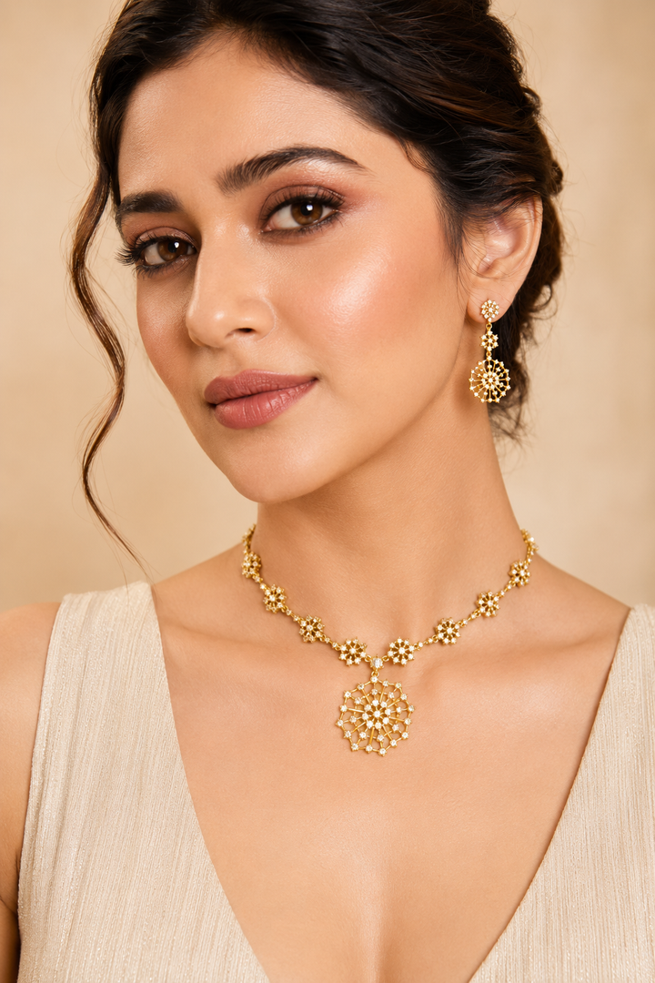 Floral Crystal Pendant Choker Set