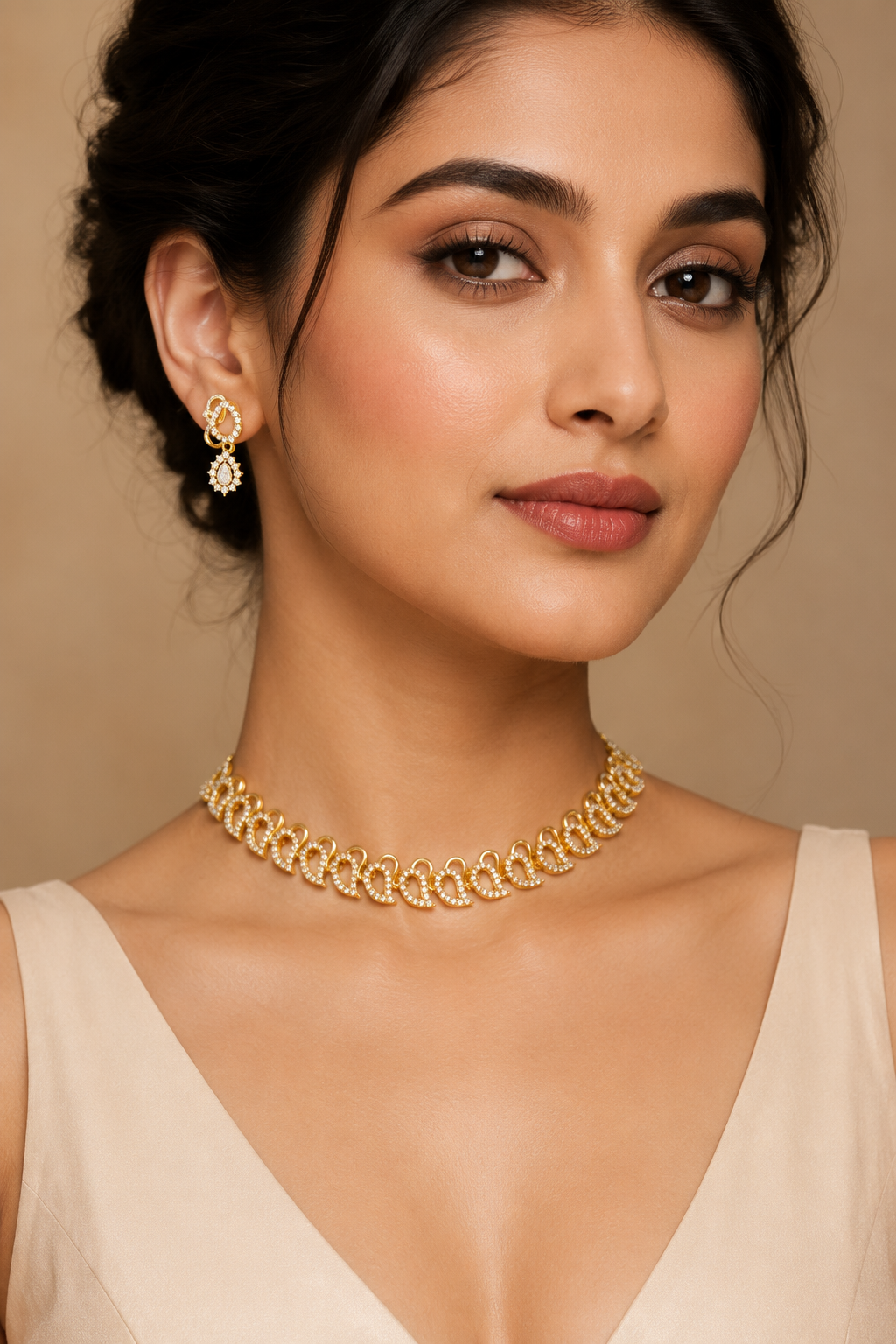 Crystal Paisley Choker Necklace Set