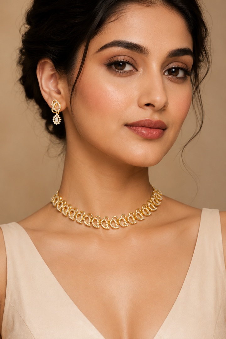 Crystal Paisley Choker Necklace Set