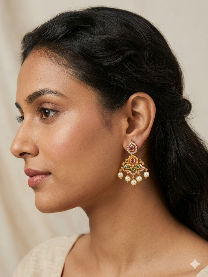 Gold Plated Kundan Pearl Earrings for Women, Designer Jhumka Chandbali, Traditional Ethnic Jewellery, Bridal Wedding Wear, Fancy Party Earrings, Latest Stylish Meenakari Stone Work Collection
