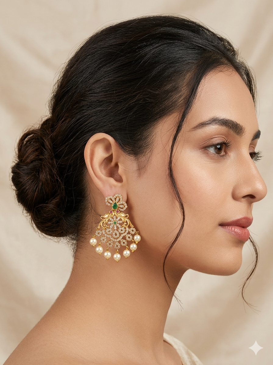 Gold Plated Kundan Earrings for Women, Designer Traditional Jhumka Chandbali, Pearl Drop Ethnic Jewellery, Bridal Wedding Wear, Fancy Party Earrings, Latest Stylish Meenakari Stone Work Collection
