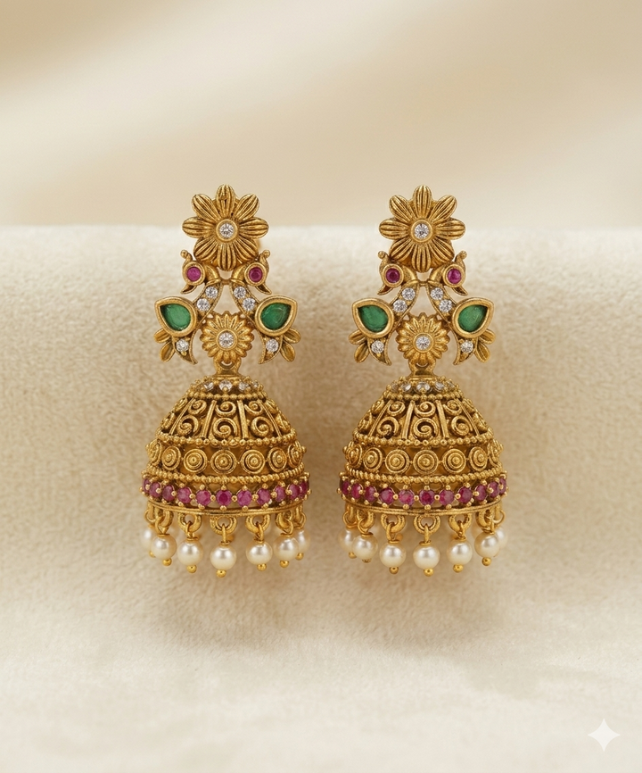 Traditional Gold Plated Jhumka Earrings for Women Bridal Wedding Kundan Pearl Drop Heavy Designer Ethnic Earrings Party Wear Stylish Jewellery Latest Design Trendy Collection