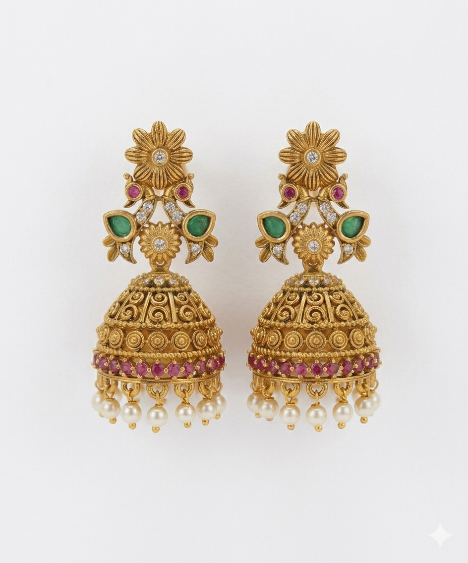 Traditional Gold Plated Jhumka Earrings for Women Bridal Wedding Kundan Pearl Drop Heavy Designer Ethnic Earrings Party Wear Stylish Jewellery Latest Design Trendy Collection