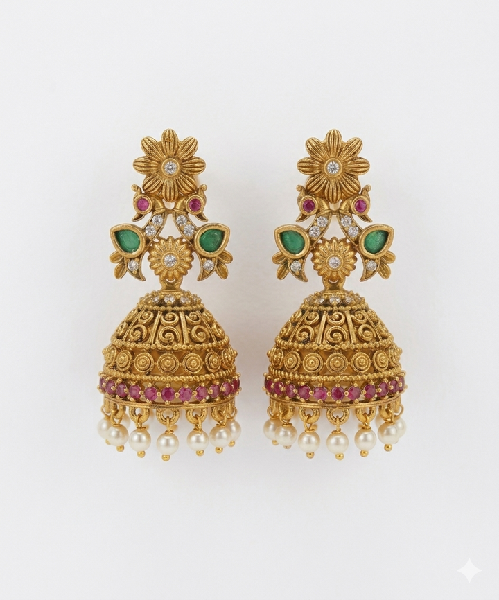 Traditional Gold Plated Jhumka Earrings for Women Bridal Wedding Kundan Pearl Drop Heavy Designer Ethnic Earrings Party Wear Stylish Jewellery Latest Design Trendy Collection