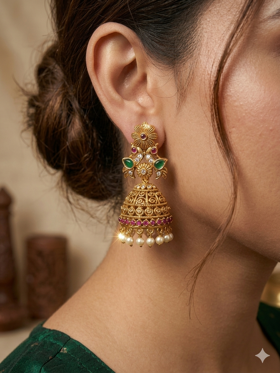 Traditional Gold Plated Jhumka Earrings for Women Bridal Wedding Kundan Pearl Drop Heavy Designer Ethnic Earrings Party Wear Stylish Jewellery Latest Design Trendy Collection