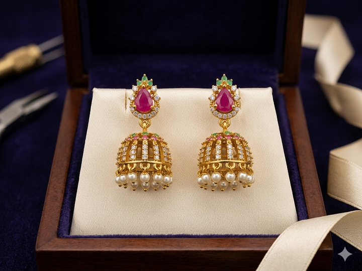 Gold Plated Jhumka Earrings for Women Bridal Wedding Kundan Stone Pearl Drop Ethnic Lightweight Designer Earrings Party Wear Traditional Jewellery Latest Trendy Stylish Collection