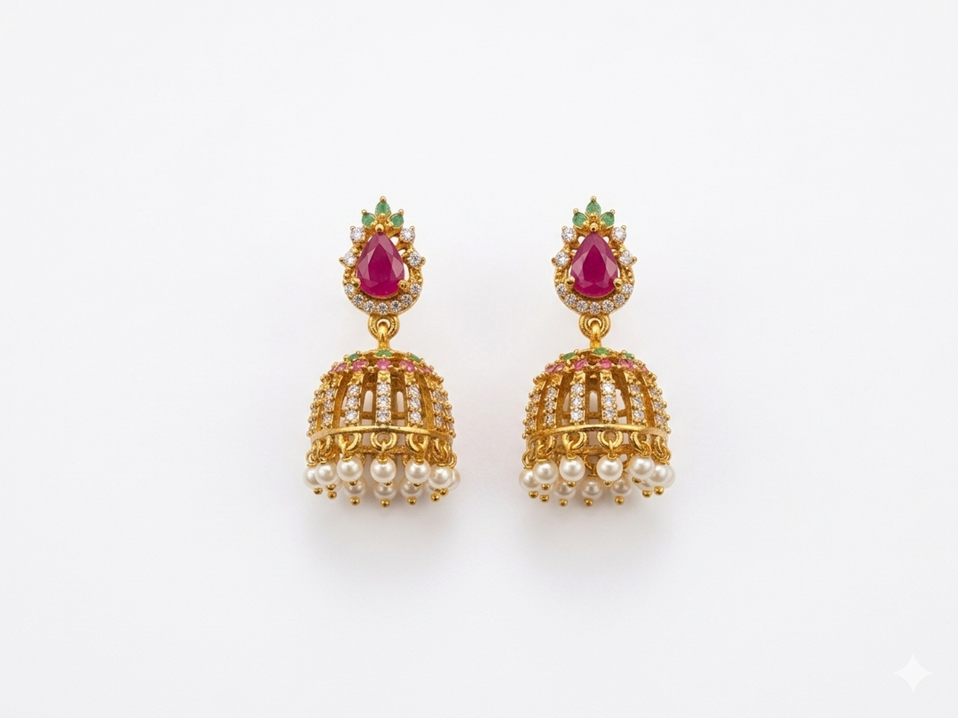 Gold Plated Jhumka Earrings for Women Bridal Wedding Kundan Stone Pearl Drop Ethnic Lightweight Designer Earrings Party Wear Traditional Jewellery Latest Trendy Stylish Collection