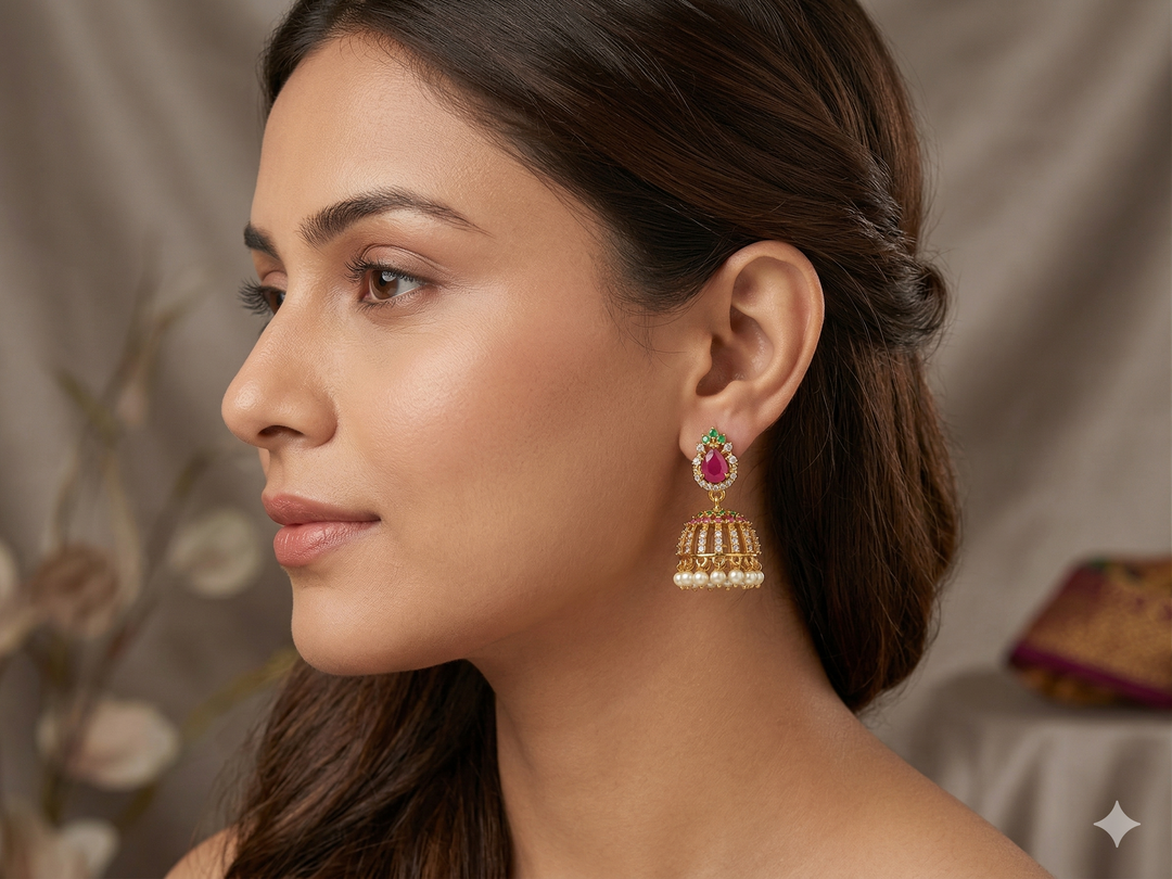Gold Plated Jhumka Earrings for Women Bridal Wedding Kundan Stone Pearl Drop Ethnic Lightweight Designer Earrings Party Wear Traditional Jewellery Latest Trendy Stylish Collection