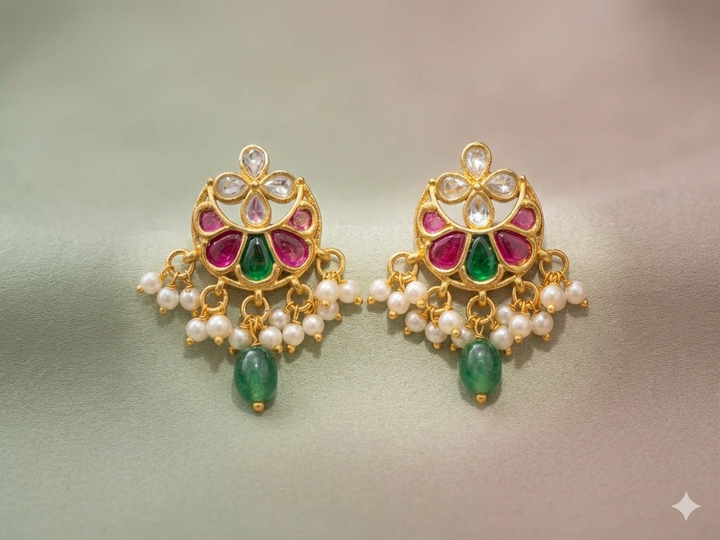 Traditional Gold Plated Stud Earrings for Women Stylish Kundan Stone Pearl Drop Jhumka Design Ethnic Party Wear Earrings for Girls Wedding Festive Jewellery Latest Design Trendy Accessories