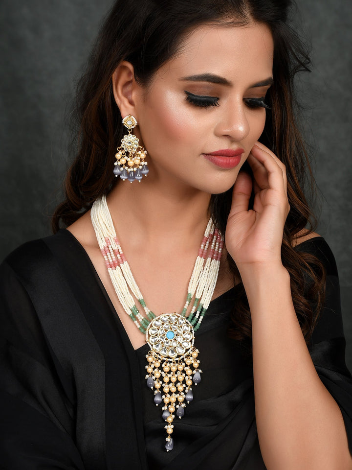 Dastoor Kundan Partywear Long Necklace set