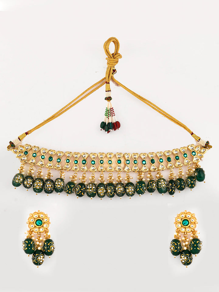 Dastoor Kundan Handpaitning Stone Choker Set