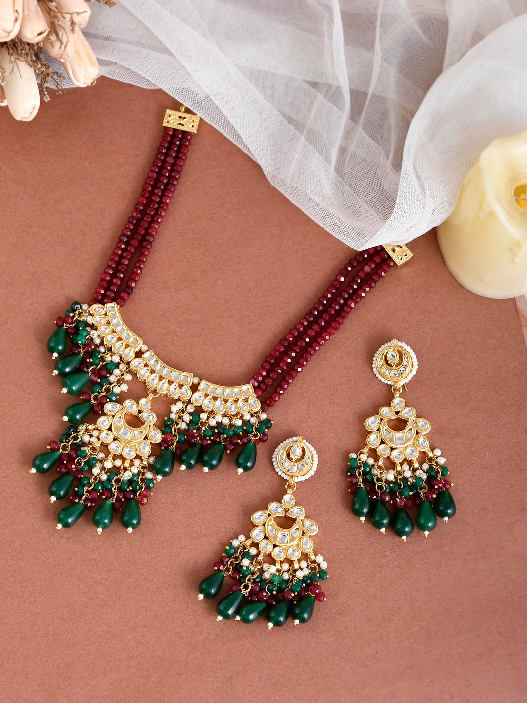 Dastoor Ruby Fern Elegance Choker Necklace Set