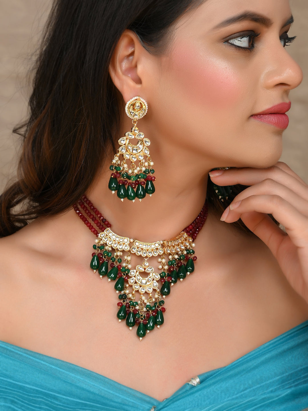 Dastoor Ruby Fern Elegance Choker Necklace Set