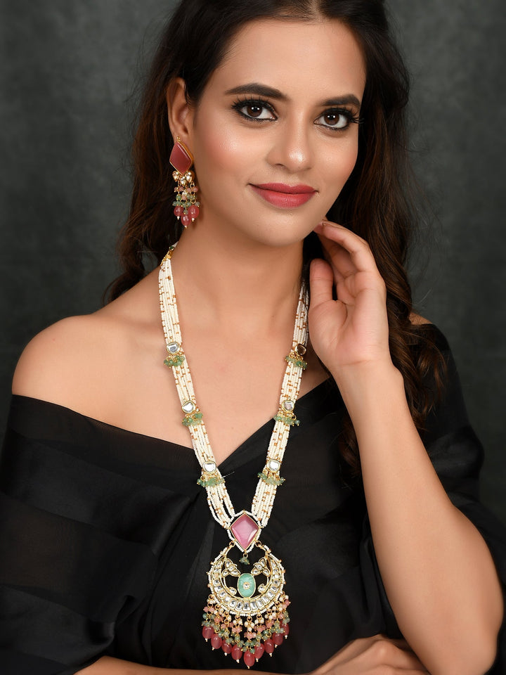 Pink Jewel Cascade Choker Necklace Set
