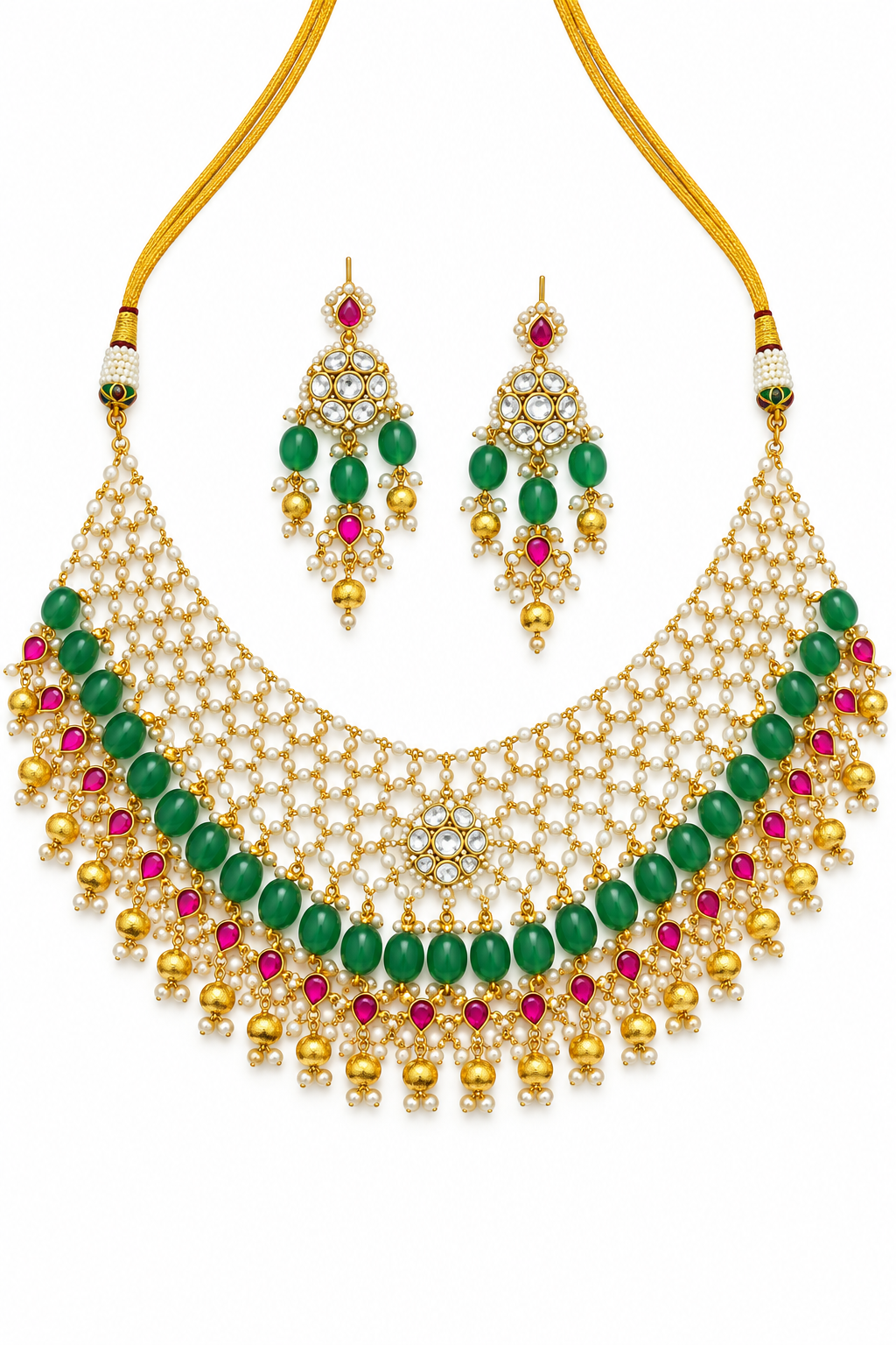Pachi Kundan Exclusive Jal Puwai Necklace