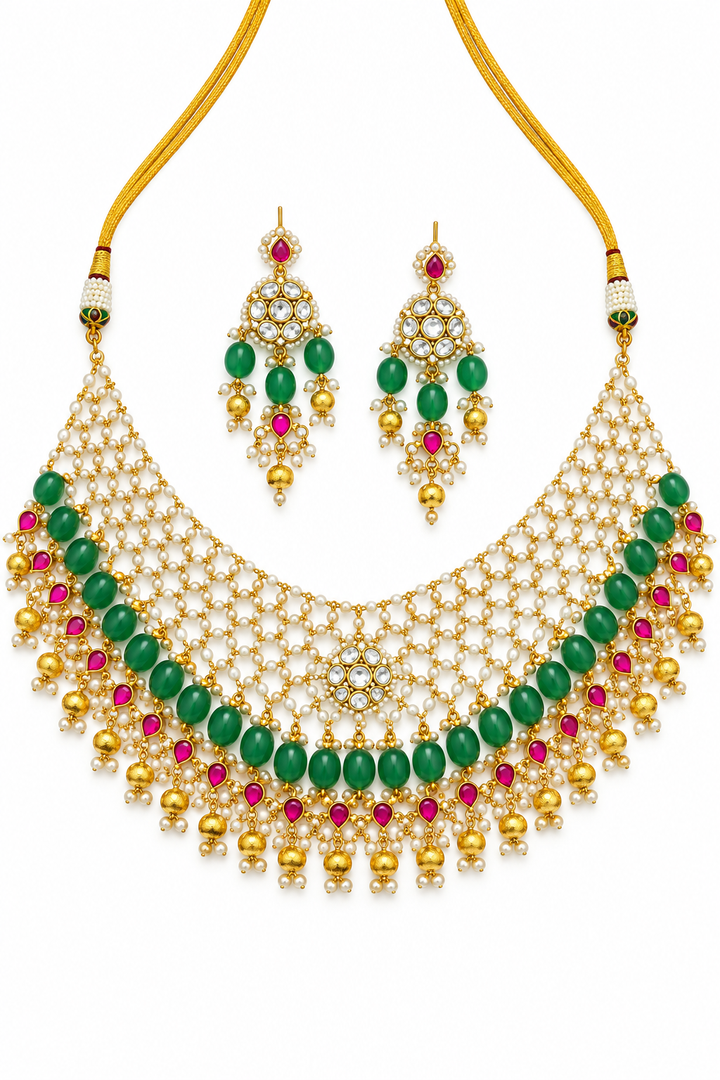 Pachi Kundan Exclusive Jal Puwai Necklace