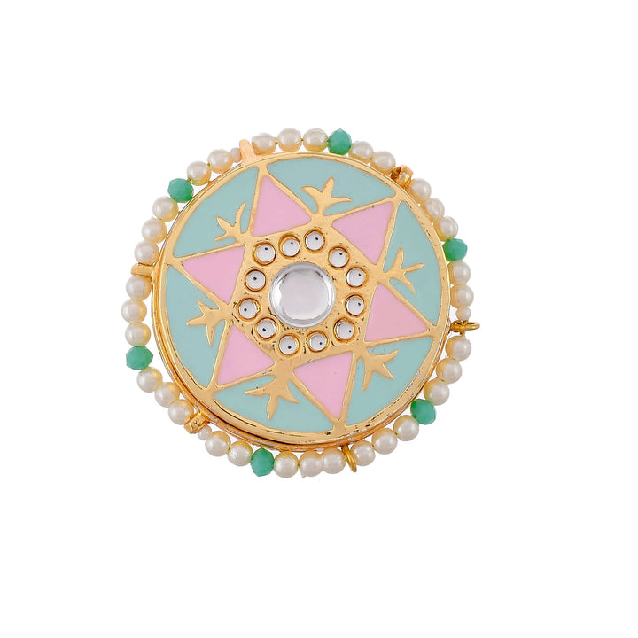 DASTOOR Gold-Plated Multi-Coloured Kundan-Studded Meenakari Finger Ring