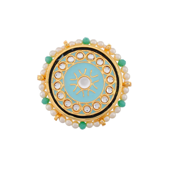 DASTOOR Gold-Plated Blue Kundan-Studded Finger Ring