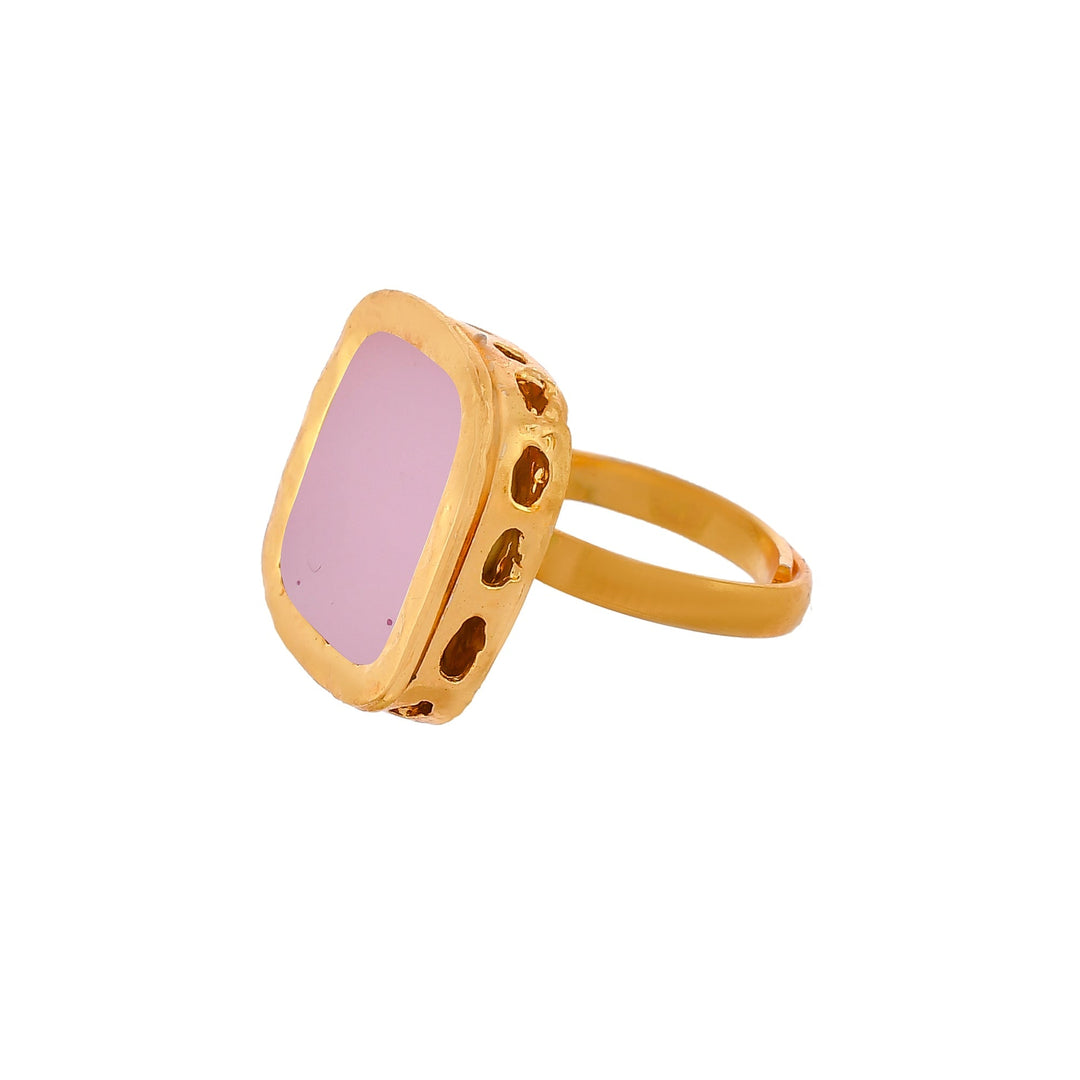 DASTOOR Gold-Plated Pink Kundan-Studded Finger Ring