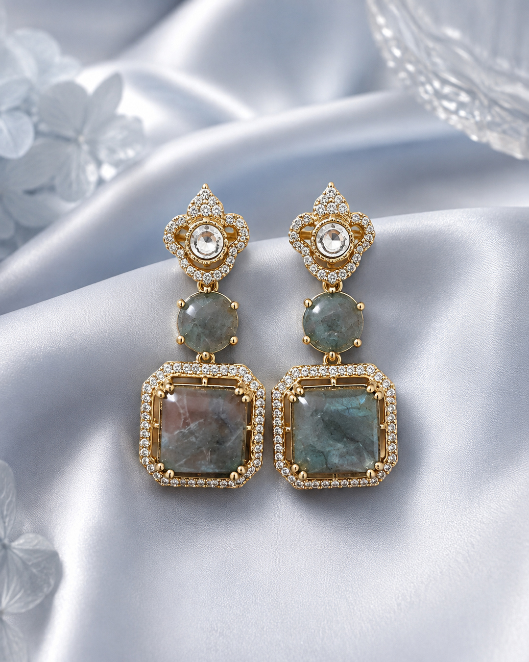 Grey Polki Drop Earrings