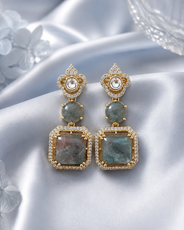 Grey Polki Drop Earrings