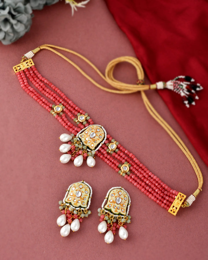 Wonderful Rose Crystal Multi Layered Choker Necklace Set