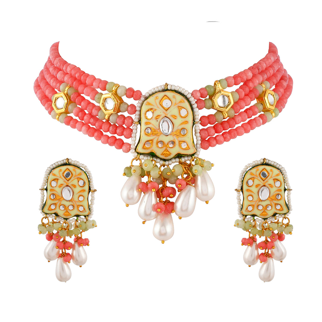 Wonderful Rose Crystal Multi Layered Choker Necklace Set