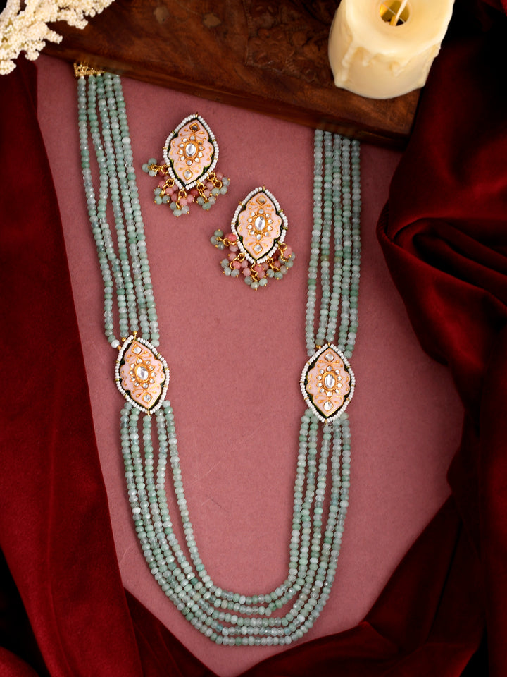 Dastoor   Green Kundan Beaded Jewellery Set