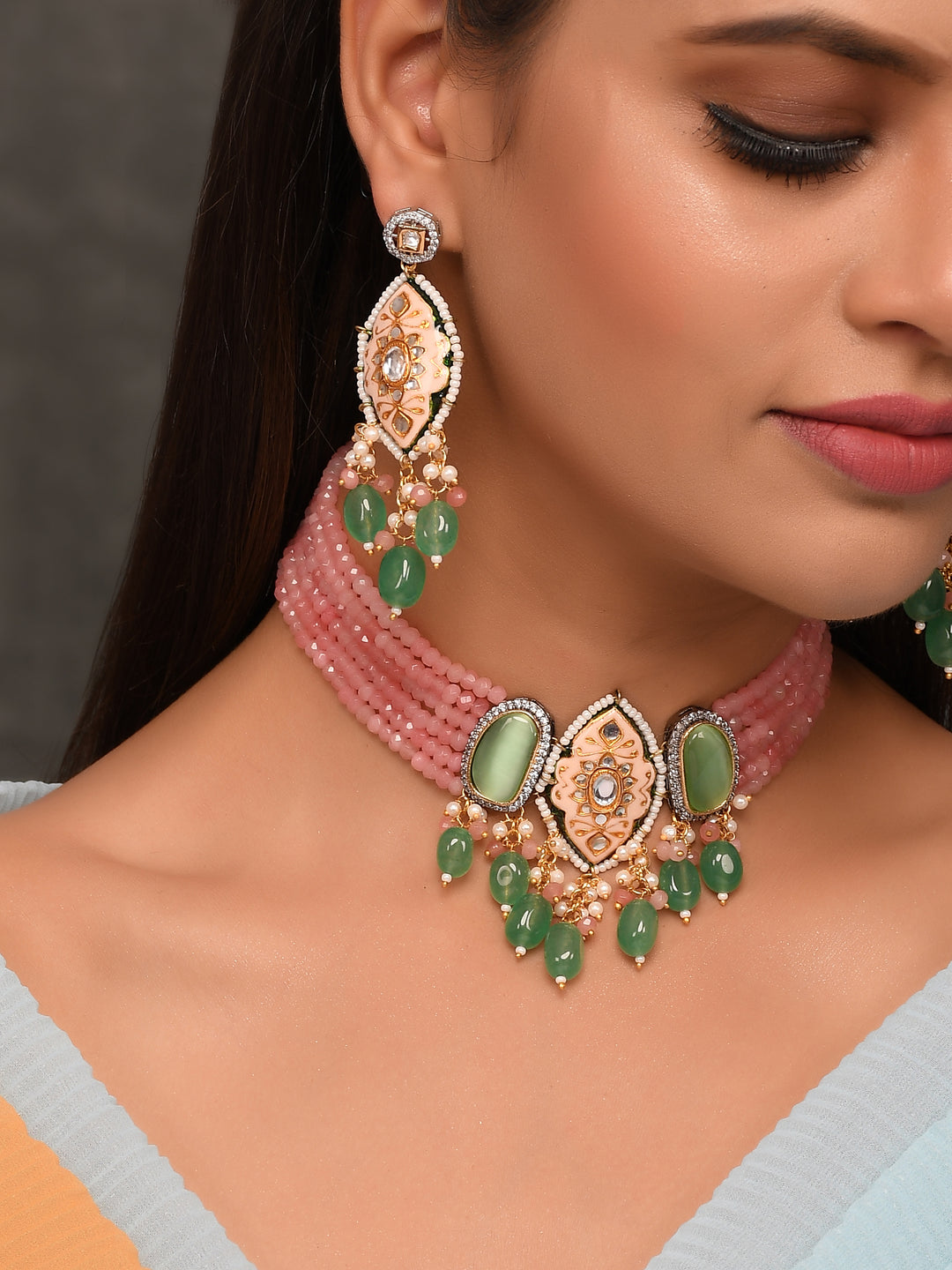 Green Kundan-Studded Jewellery Set