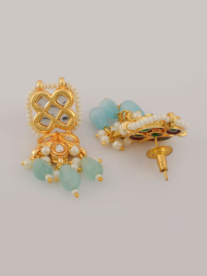 Dastoor Gold-Plated Blue Kundan Studded Jewellery Set