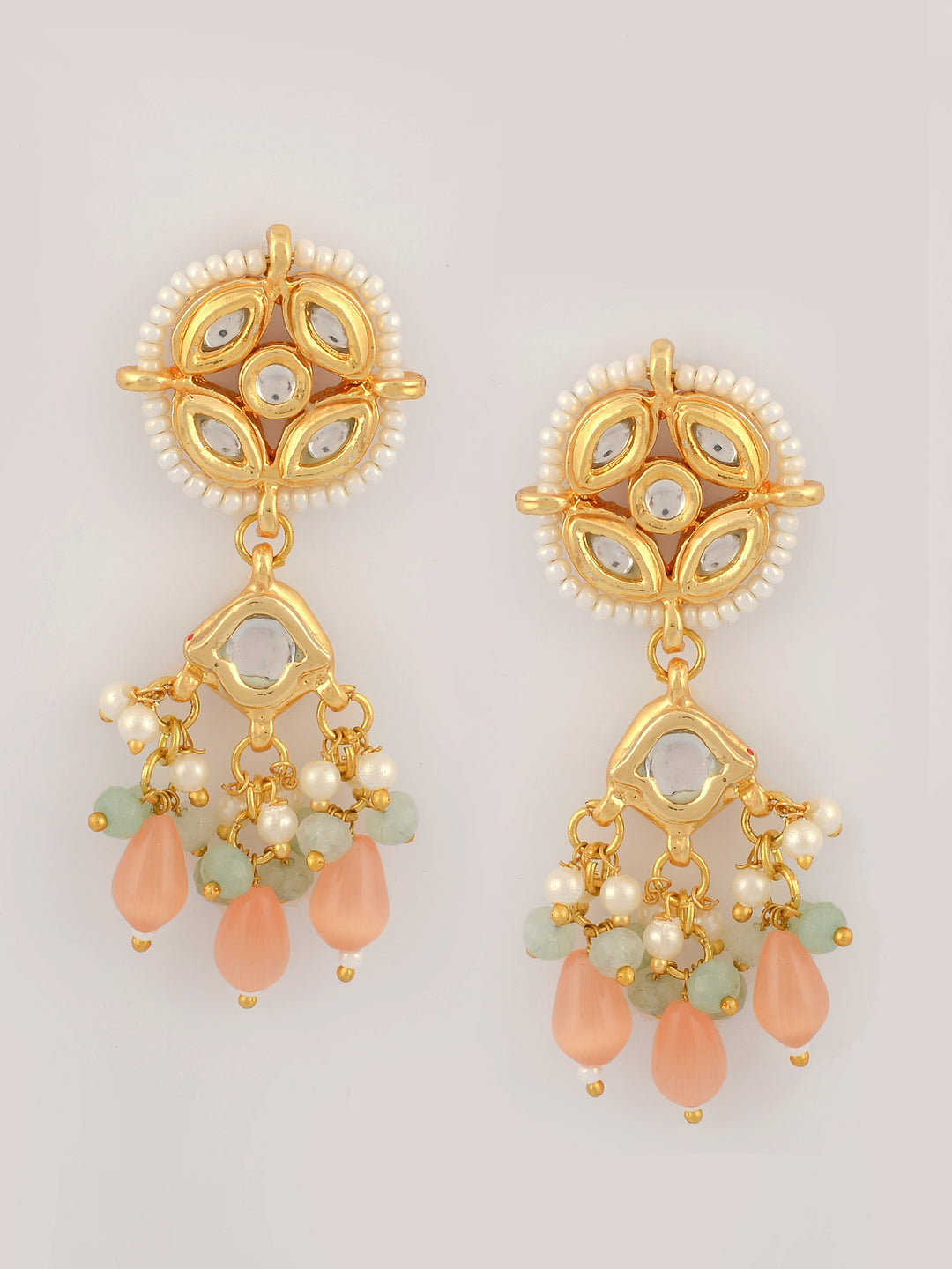 Dastoor Gold-Plated White Pink Kundan Beaded Jewellery Set