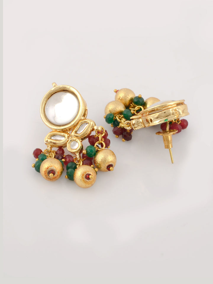 Dastoor Gold-Plated Red Green Kundan Studded Jewellery Set