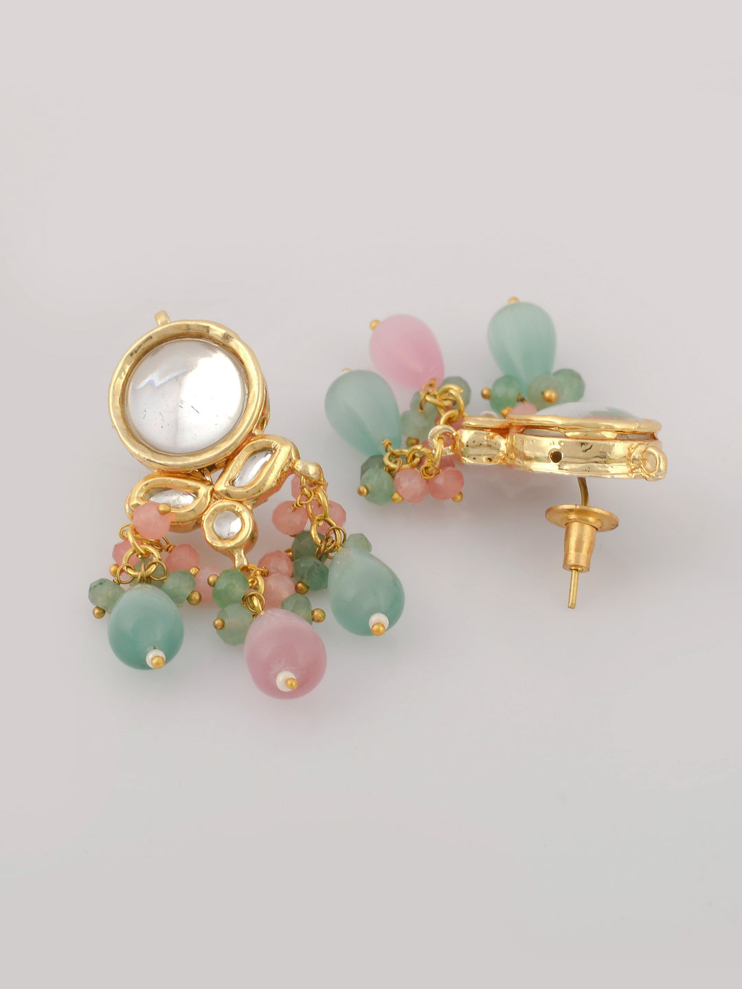 Dastoor Gold-Plated Pink Green Kundan Bead Studded Jewellery Set