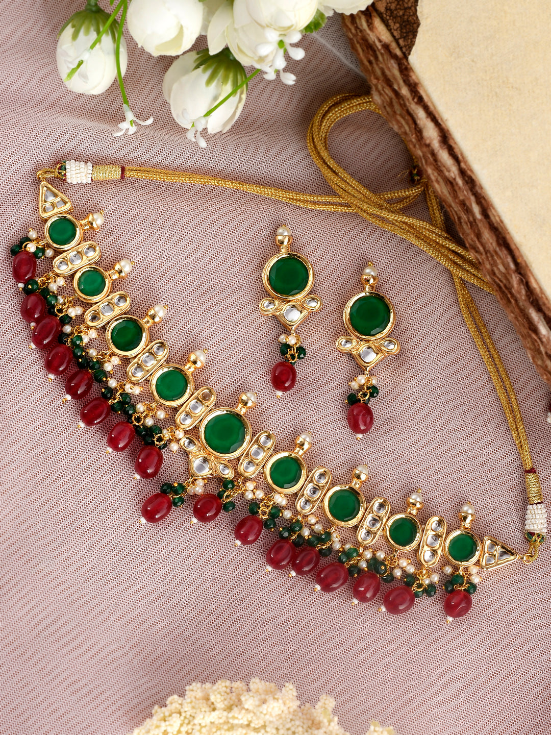 Dastoor Green Kundan Studded Jewellery Set