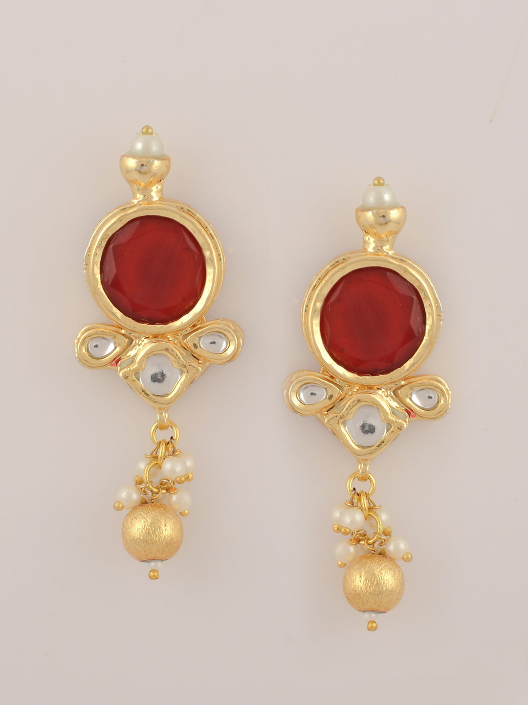 Dastoor  Red Kundan-Studded  Beaded Jewellery Set