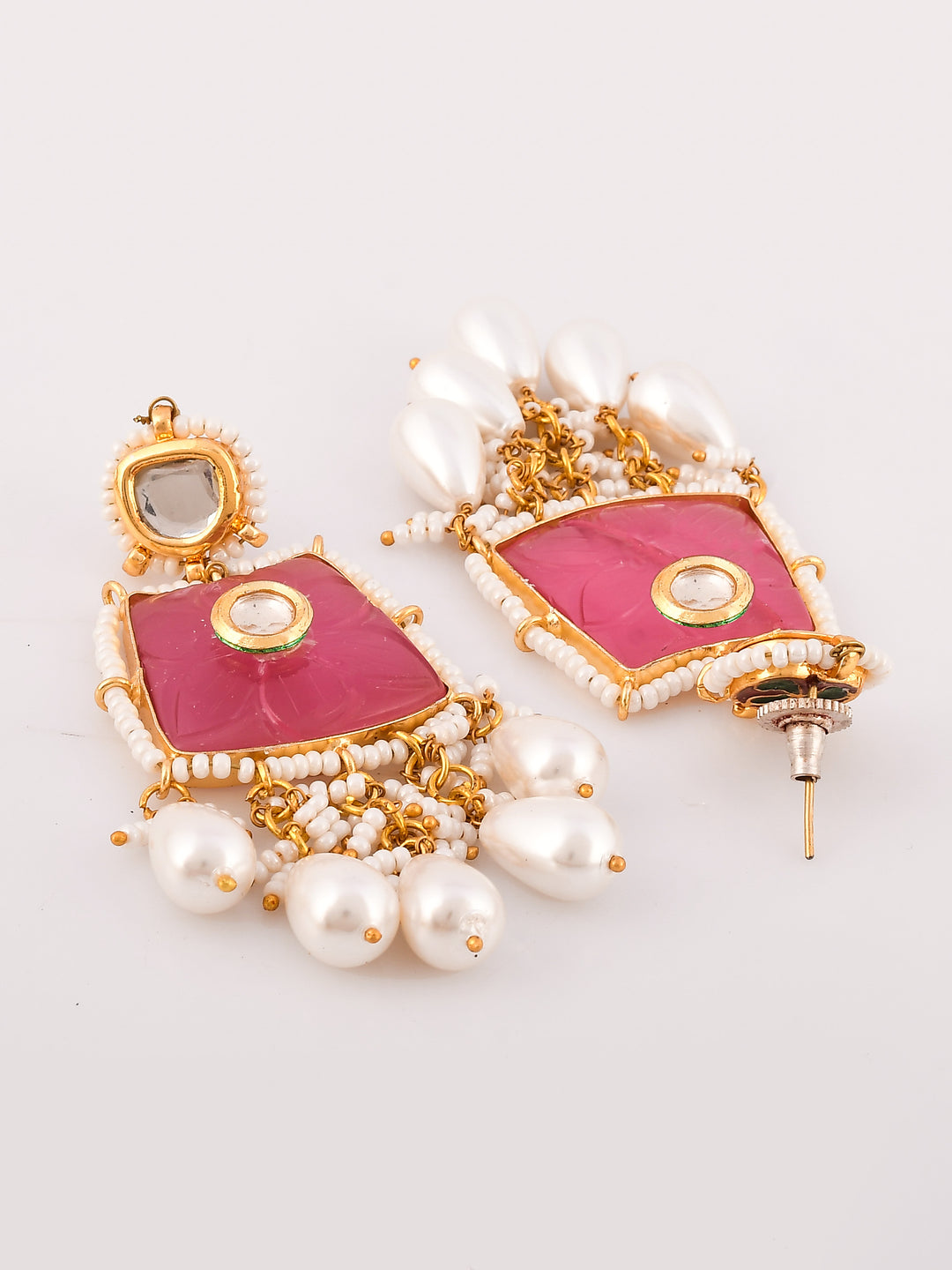 Pink Peony Sparkle Kundan Necklace Set