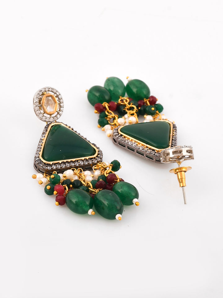 Dastoor  Green Kundan-Studded  Beaded Jewellery Set
