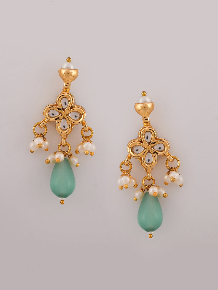 Dastoor Brass-Plated Gold-Toned Kundan-Studded  Pearl Beaded Jewellery Set
