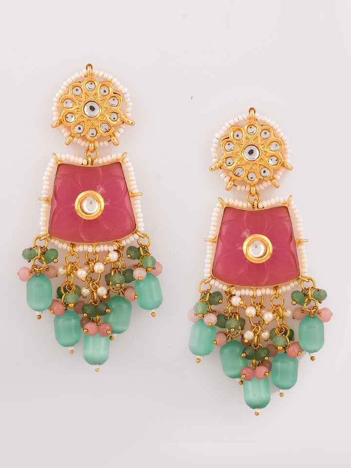 Dastoor  Pink Kundan Studded  Beaded Jewellery Set