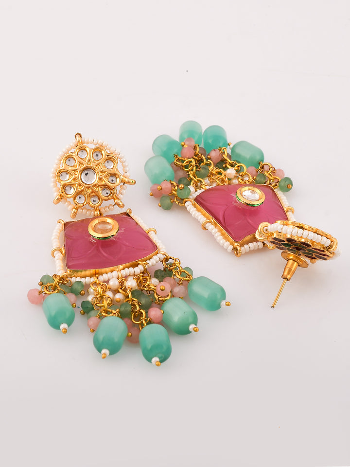 Dastoor  Pink Kundan Studded  Beaded Jewellery Set
