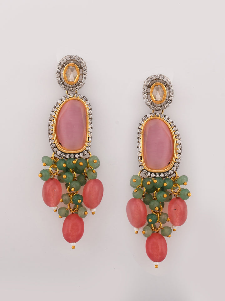 Dastoor  Pink  White Kundan Studded  Beaded Jewellery Set