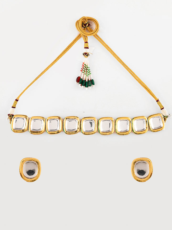 Gold-Plated Golden-Coloured Kundan-Studded Jewellery Set