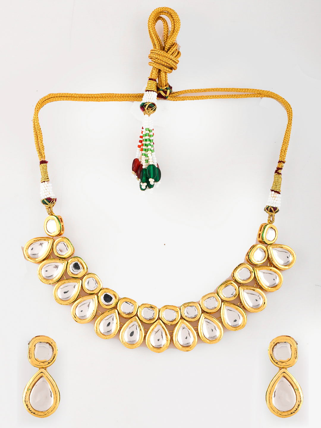 Dastoor Gold-Plated White Kundan Studded Jewellery Set