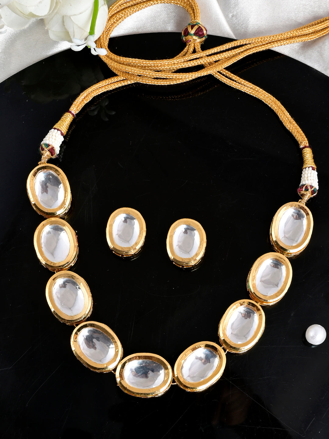 Gold-Plated White Kundan-Studded Jewellery Set